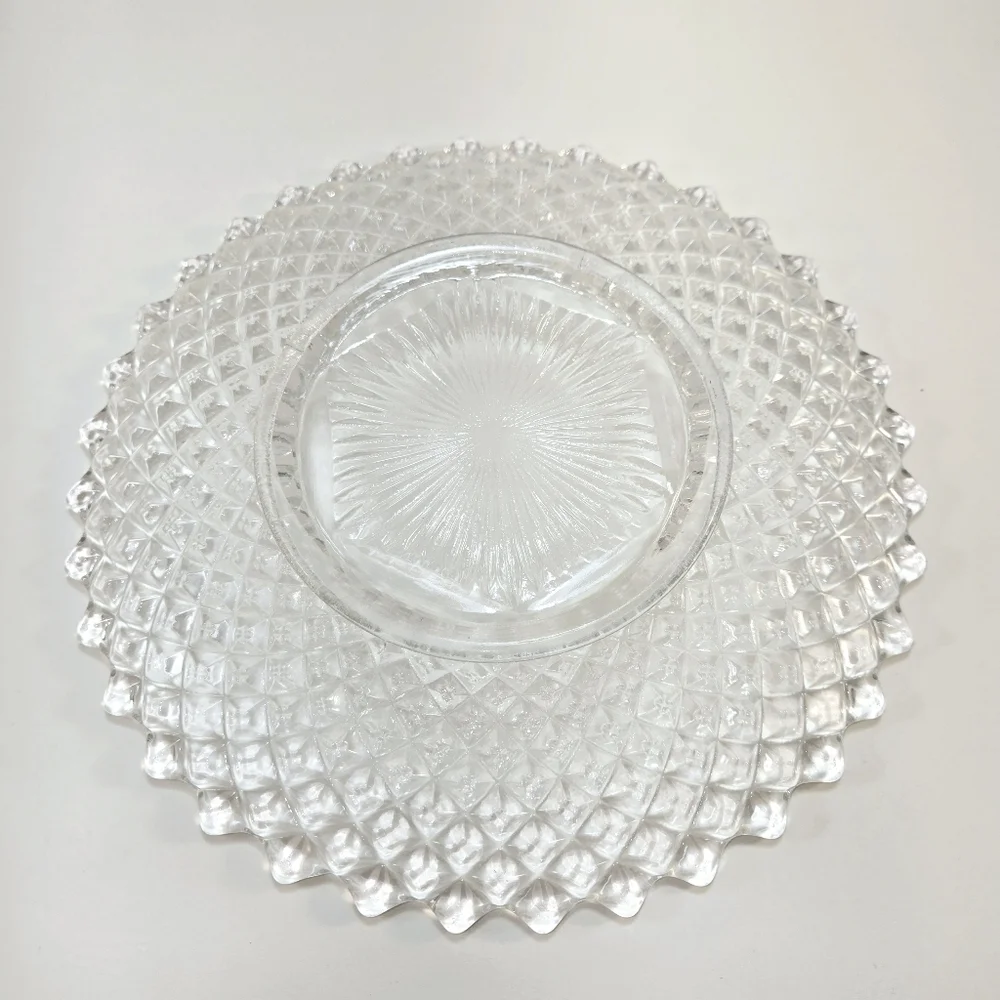 Indiana Glass Serving Platter Diamond Point Pattern Vintage Crystal Relish Plate